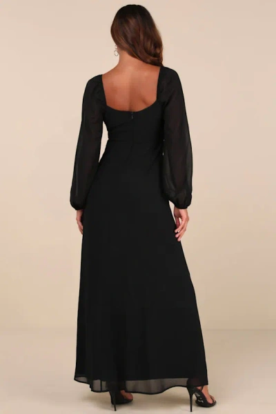 Lulus Composed Soiree Black Twist-front Long Sleeve Maxi Dress In Black
