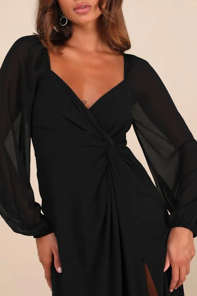 Lulus Composed Soiree Black Twist-front Long Sleeve Maxi Dress In Black