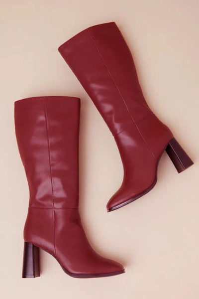 Lulus Reelee Oxblood Square Toe Knee-high Boots In Red