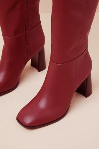 Lulus Reelee Oxblood Square Toe Knee-high Boots In Red
