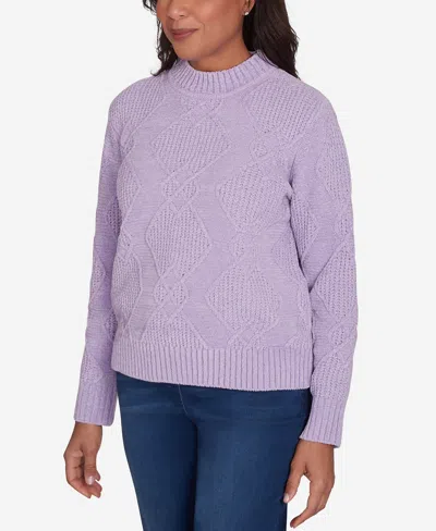 Alfred Dunner Petite Classics Chenille Diamond Turtleneck Sweater In Purple