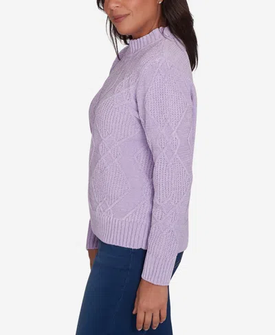 Alfred Dunner Petite Classics Chenille Diamond Turtleneck Sweater In Purple