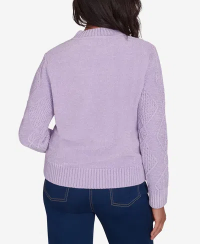 Alfred Dunner Petite Classics Chenille Diamond Turtleneck Sweater In Purple