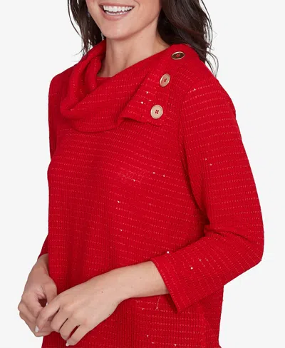 Ruby Rd. Petite Split Cowl Neck Sequin Knit Top In Lipstick