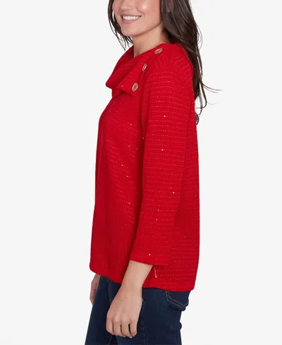 Ruby Rd. Petite Split Cowl Neck Sequin Knit Top In Lipstick