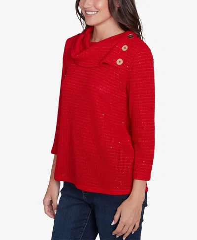 Ruby Rd. Petite Split Cowl Neck Sequin Knit Top In Lipstick