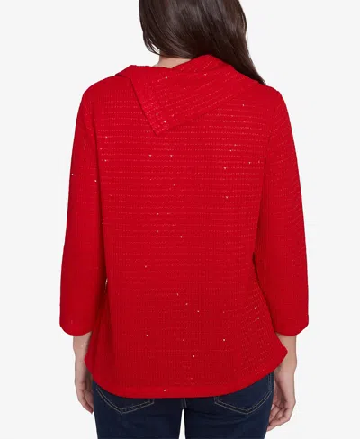 Ruby Rd. Petite Split Cowl Neck Sequin Knit Top In Lipstick