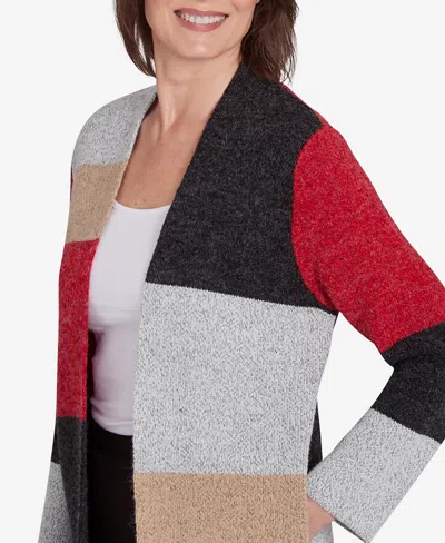 Alfred Dunner Petite Runway Ready Colorblock Cardigan Sweater In Multi Red