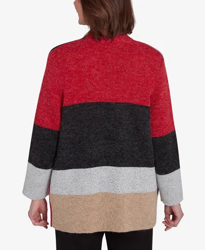 Alfred Dunner Petite Runway Ready Colorblock Cardigan Sweater In Multi Red