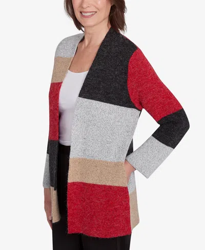 Alfred Dunner Petite Runway Ready Colorblock Cardigan Sweater In Multi Red