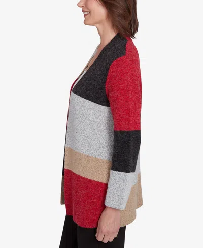Alfred Dunner Petite Runway Ready Colorblock Cardigan Sweater In Multi Red