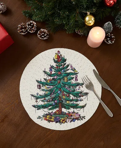 Spode Christmas Tree Polyester 4 Piece Placemat, 15" X 15" In Ivory