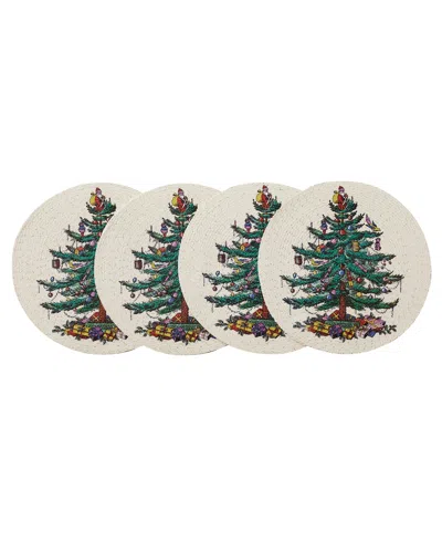 Spode Christmas Tree Polyester 4 Piece Placemat, 15" X 15" In Ivory