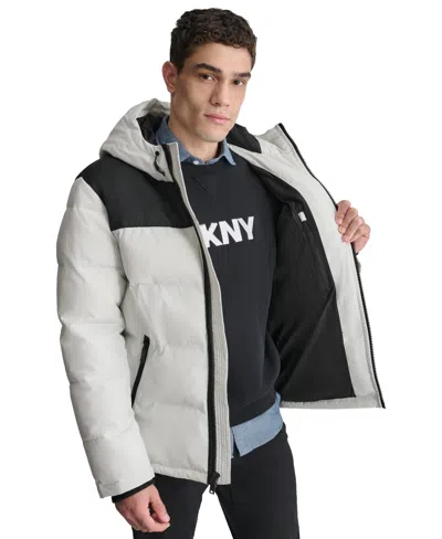 Dkny Men's Mixed-media Puffer Coat, Created For Macy's In Ice