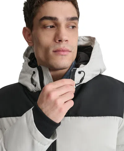 Dkny Men's Mixed-media Puffer Coat, Created For Macy's In Ice