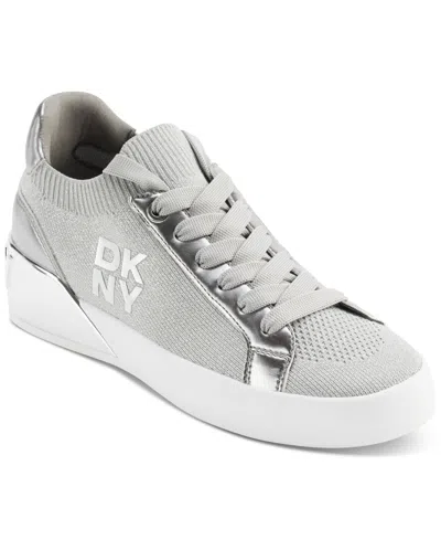 Dkny Mallory Womens Slip On Lace Up Casual And Fashion Sneakers In Grey,silver