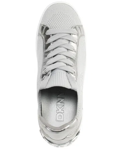 Dkny Mallory Womens Slip On Lace Up Casual And Fashion Sneakers In Grey,silver