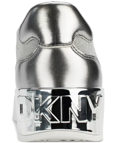 Dkny Mallory Womens Slip On Lace Up Casual And Fashion Sneakers In Grey,silver