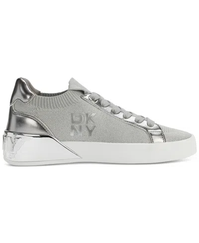 Dkny Mallory Womens Slip On Lace Up Casual And Fashion Sneakers In Grey,silver
