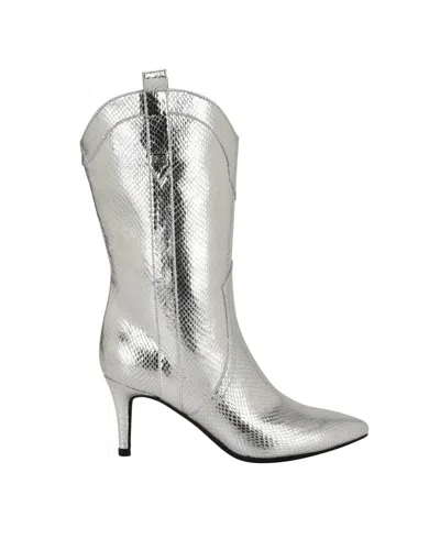 Guess Women's Wurlie Western Stiletto Heeled Slip-on Booties In Silver Snake