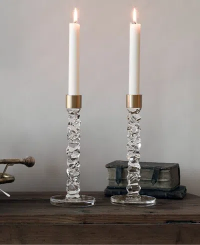 Home Styles Orrefors Carat Brass Candlesticks, Set Of 3 In Clear,clear