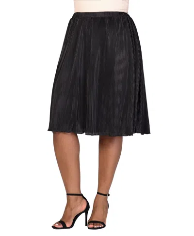 24seven Comfort Apparel Plus Size Elastic Waistband Party Midi Skirt In Black