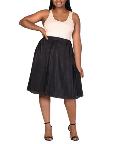 24seven Comfort Apparel Plus Size Elastic Waistband Party Midi Skirt In Black