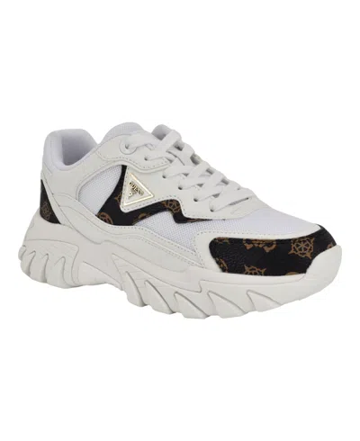 Guess Women's Nowah Triangle Lace-up Chunky Fashion Sneakers In White Logo Multi