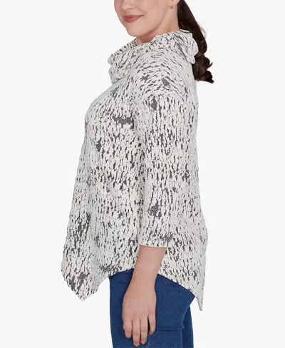 Ruby Rd. Petite Split Cowl Neck Chenille Jacquard Knit Top In Ivory,black