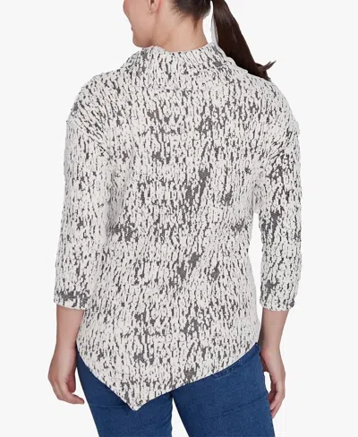 Ruby Rd. Petite Split Cowl Neck Chenille Jacquard Knit Top In Ivory,black