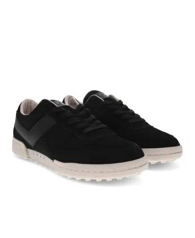 Pony Mens Linebacker Lux Genuine Leather And Suede Premium Lace Up Athletic Sneaker Shoe In Black