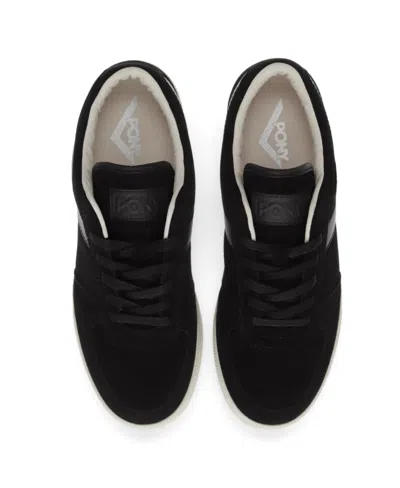 Pony Mens Linebacker Lux Genuine Leather And Suede Premium Lace Up Athletic Sneaker Shoe In Black