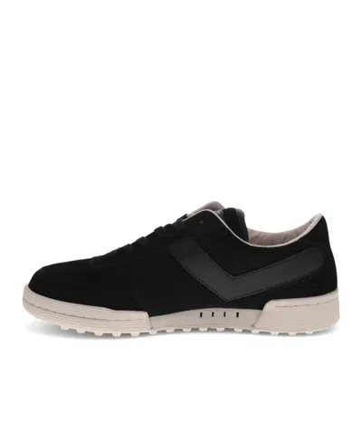 Pony Mens Linebacker Lux Genuine Leather And Suede Premium Lace Up Athletic Sneaker Shoe In Black