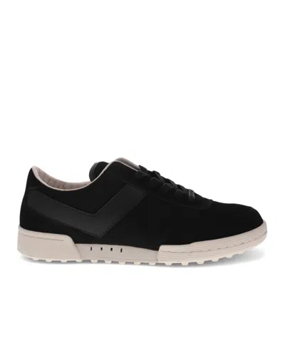Pony Mens Linebacker Lux Genuine Leather And Suede Premium Lace Up Athletic Sneaker Shoe In Black