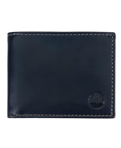 Timberland Men's Cloudy Passcase Leather Wallet In Navy Blue