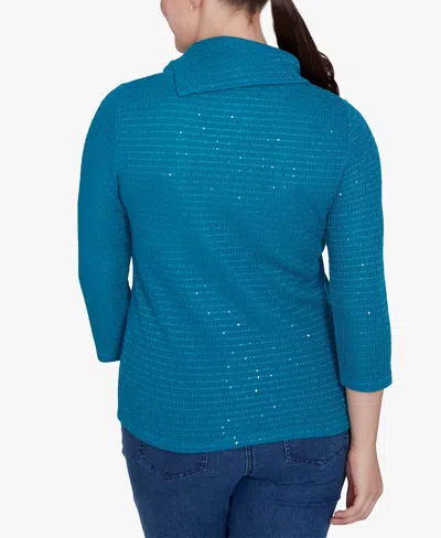 Ruby Rd. Petite Split Cowl Neck Sequin Knit Top In Jade