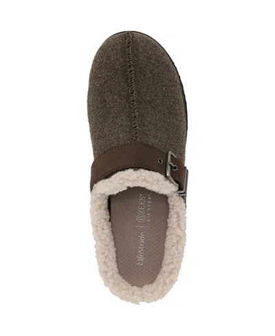 Bzees Eternity Womens Buckle Faux Fur Slide Slippers In Green Fleece Fabric