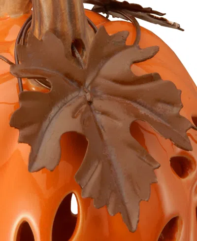 National Tree Company 6" Ceramic Pumpkin Decoration, Led Lights, Autumn Collection In Orange