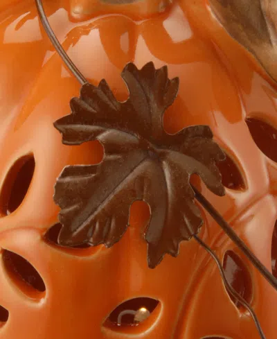 National Tree Company 6" Ceramic Pumpkin Decoration, Led Lights, Autumn Collection In Orange
