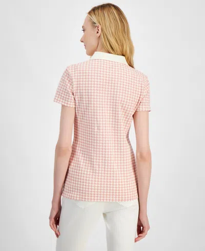 Tommy Hilfiger Women's Houndstooth-print Collared Top In Bridal Rose