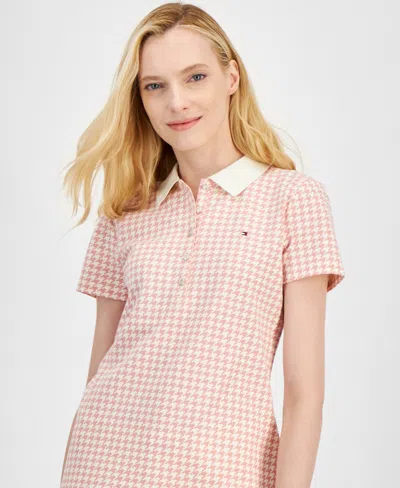 Tommy Hilfiger Women's Houndstooth-print Collared Top In Bridal Rose