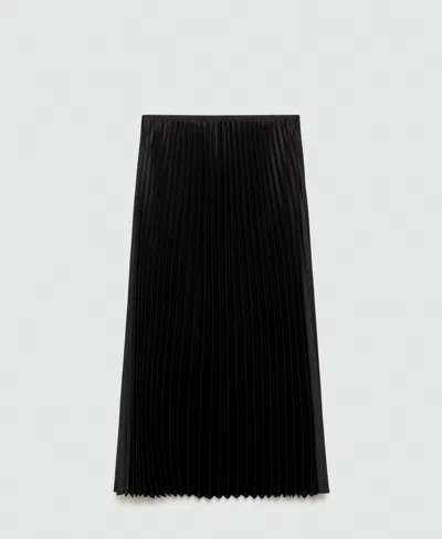 Mango Pleated Midi Skirt In Black In Black