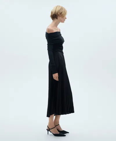 Mango Pleated Midi Skirt In Black In Black