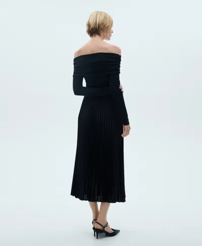 Mango Pleated Midi Skirt In Black In Black