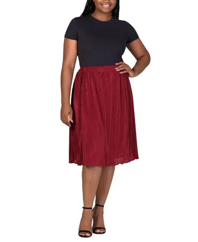 24seven Comfort Apparel Plus Size Elastic Waistband Party Midi Skirt In Wine