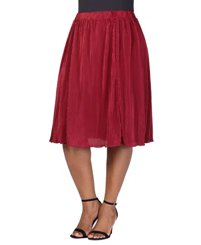 24seven Comfort Apparel Plus Size Elastic Waistband Party Midi Skirt In Wine