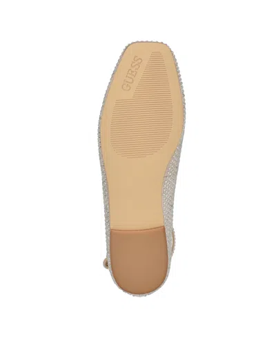 Guess Women's Levvise Square Toe Ballet Flat In Light Natural Satin Rhinestone