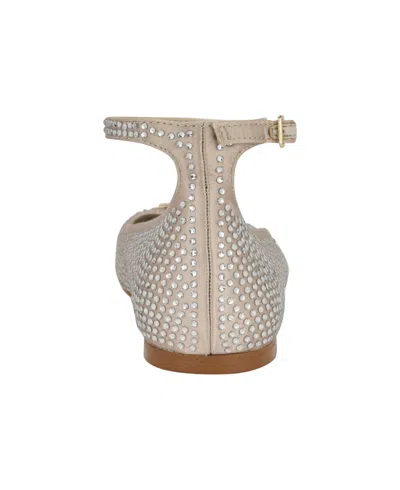 Guess Women's Levvise Square Toe Ballet Flat In Light Natural Satin Rhinestone