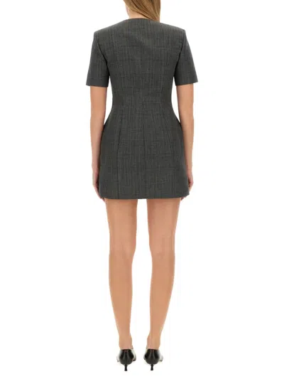 Msgm Grey Virgin Wool Dress With Contrasting Front Zipper In Grey