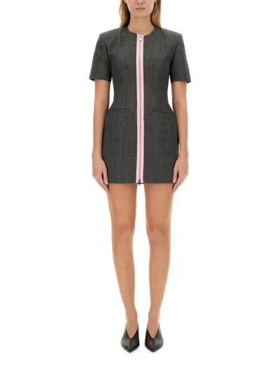 Msgm Grey Virgin Wool Dress With Contrasting Front Zipper In Grey